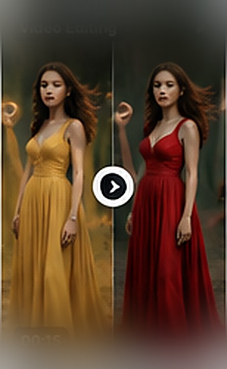 Before and after of a dress recoloured from yellow to red