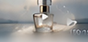 Perfume bottle on a calm shoreline